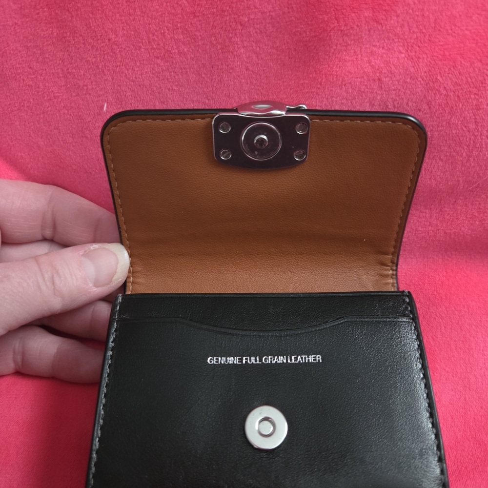 Coach Black Leather Card Holder with Silver Logo - Picture 5 of 12